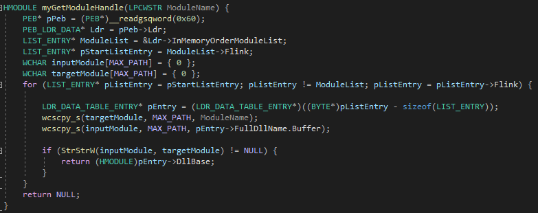 Custom WinAPI function implementation