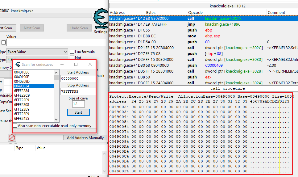 Code cave addresses