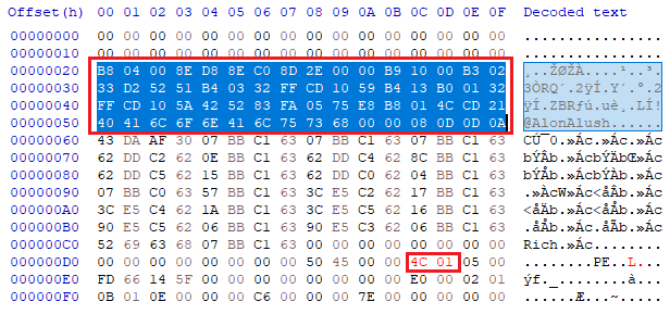 DOS stub shellcode injection