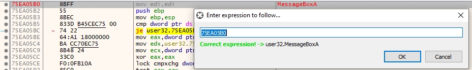 MessageBoxA implementation