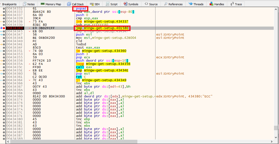 Nearest jmp instruction