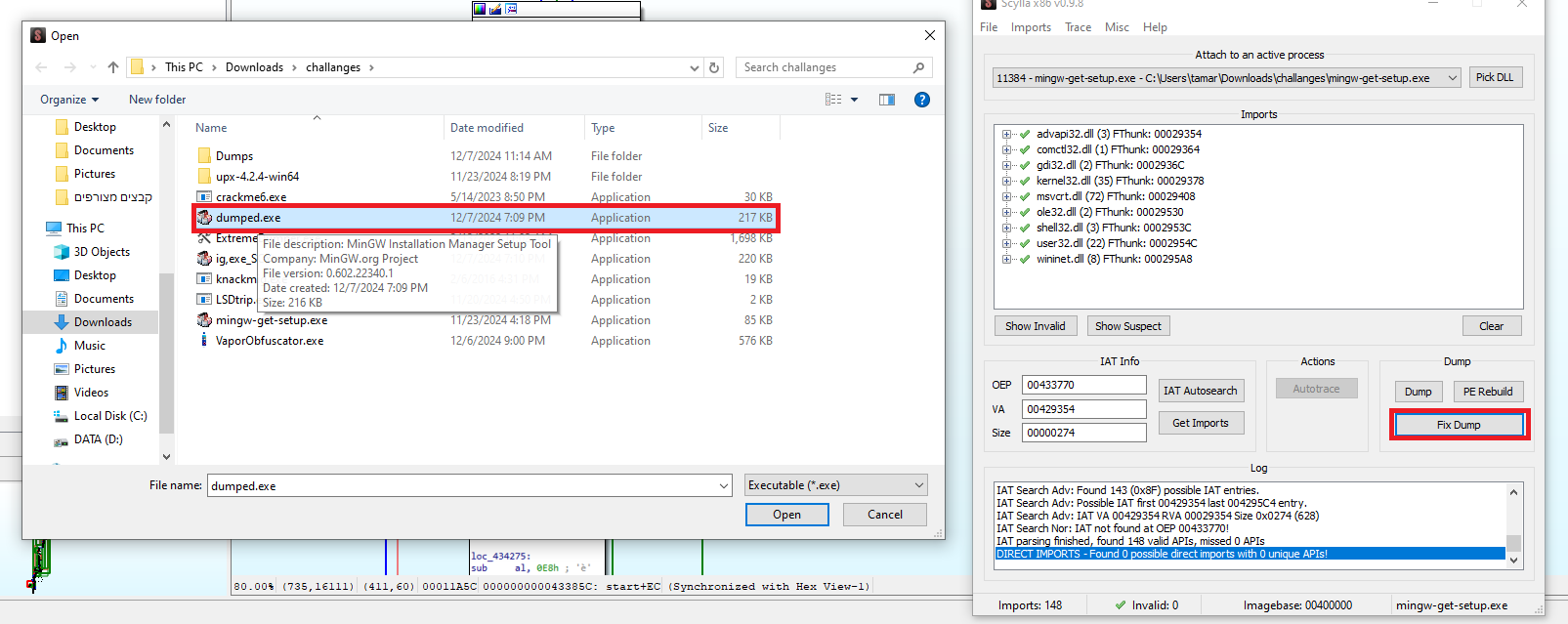 Fixing the dumped executable with Scylla