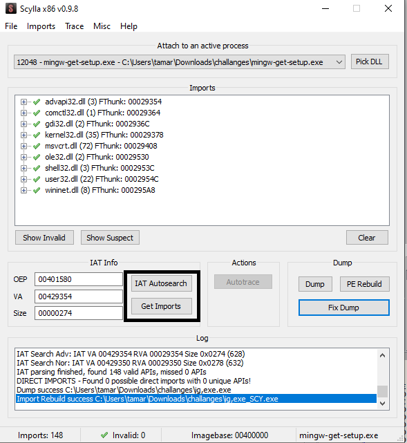 Using Scylla to get imports