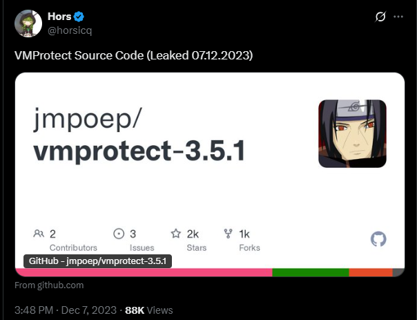 VMProtect posted on GitHub